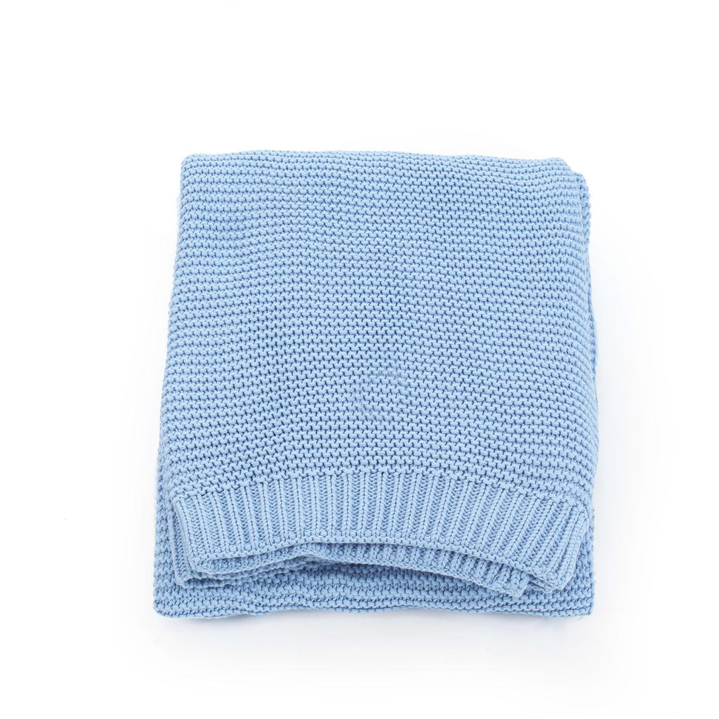 Knitted Throw Blanket Cotton 130x171 cm Blue