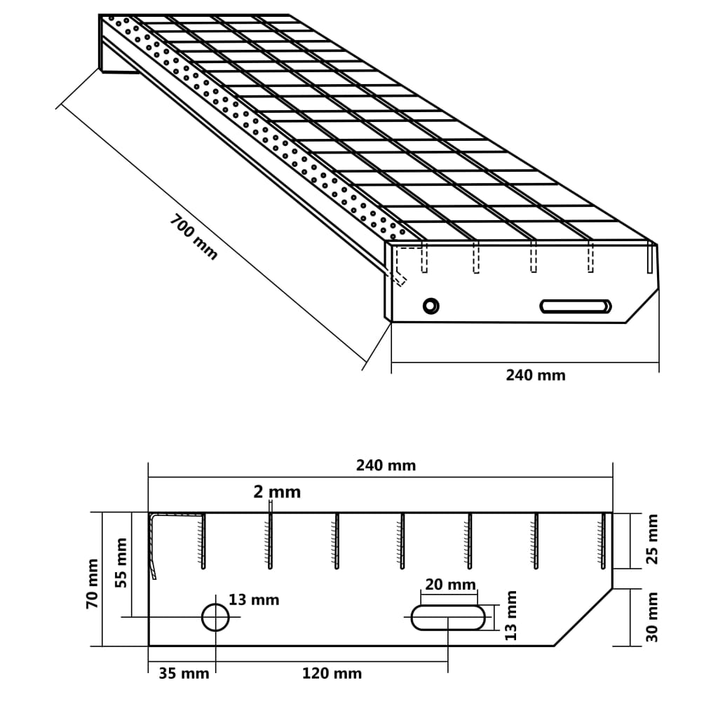 Treppenstufen 4 Stk. Pressroste Verzinkter Stahl 700 x 240 mm