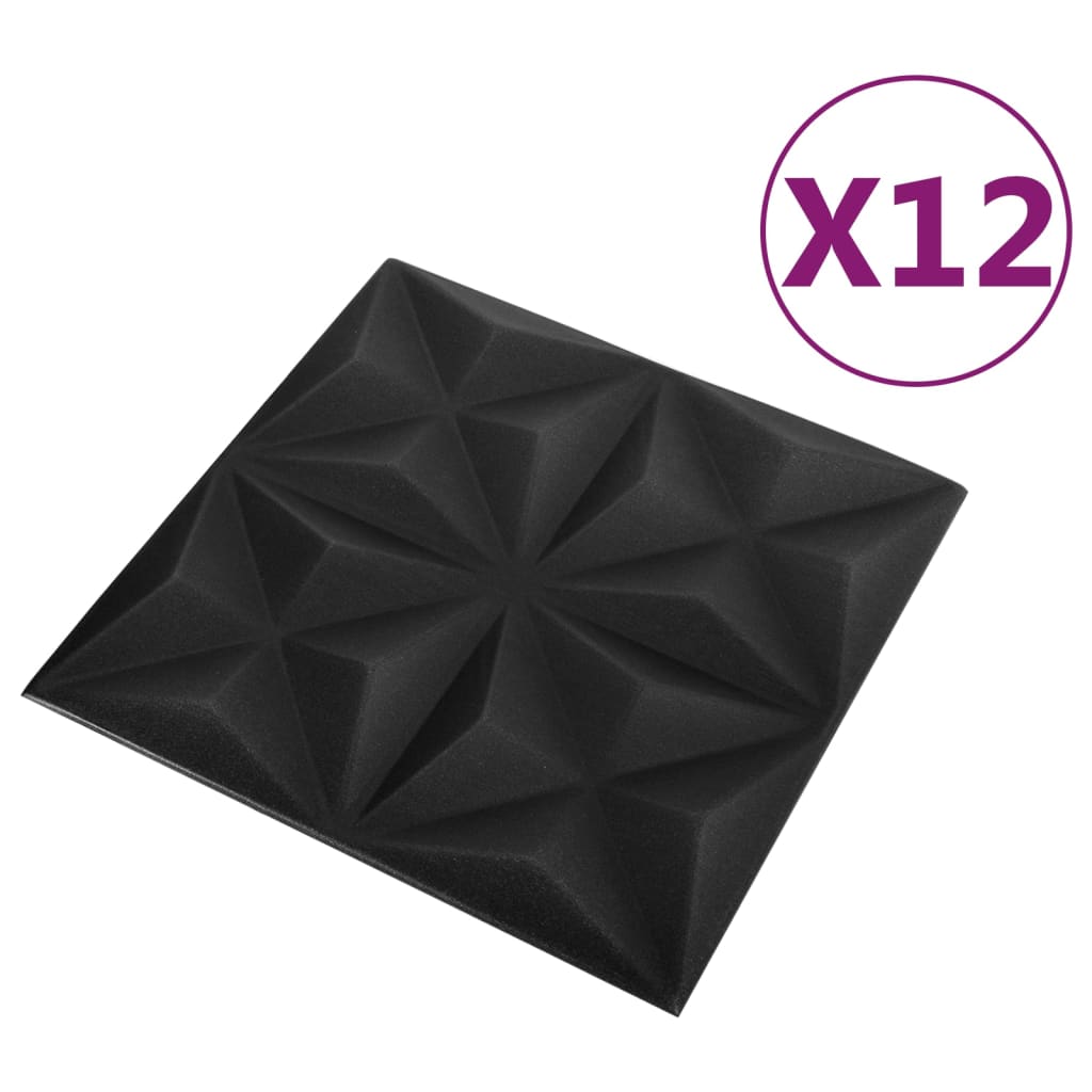 3D-Wandpaneele 12 Stk. 50x50 cm Origami Schwarz 3 m²