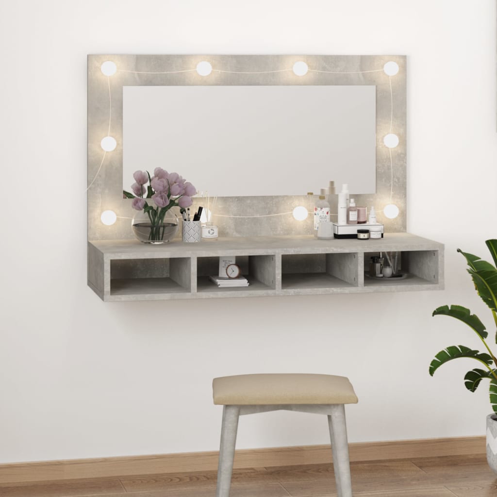Armoire à miroir avec LED Gris béton 90x31,5x62 cm