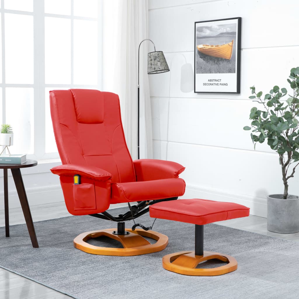 Massage Chair with Foot Stool Red Faux Leather