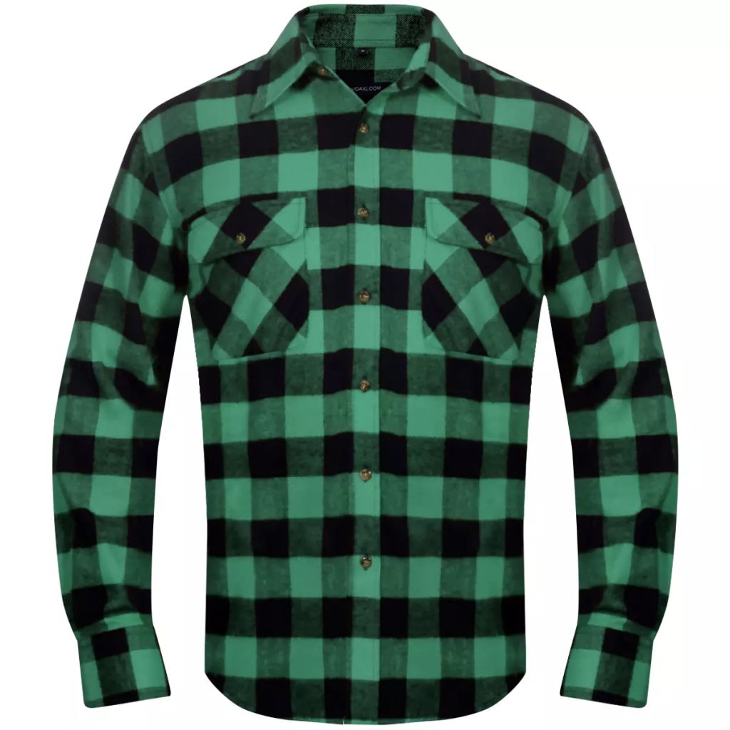 2 Men's Plaid Flannel Work Shirt Green-Black Checkered Size XL