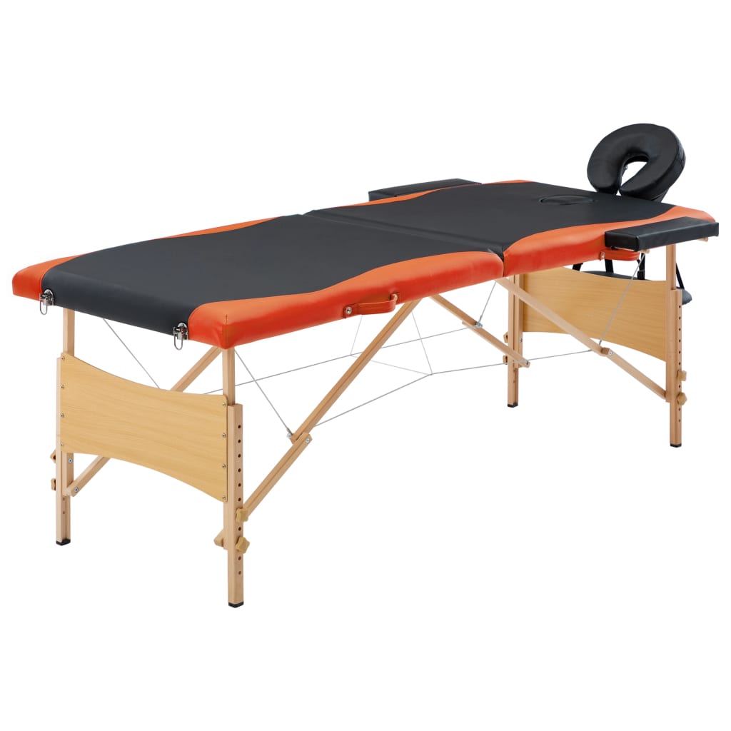  Massageliege Klappbar 2-Zonen Holzgestell Schwarz und Orange