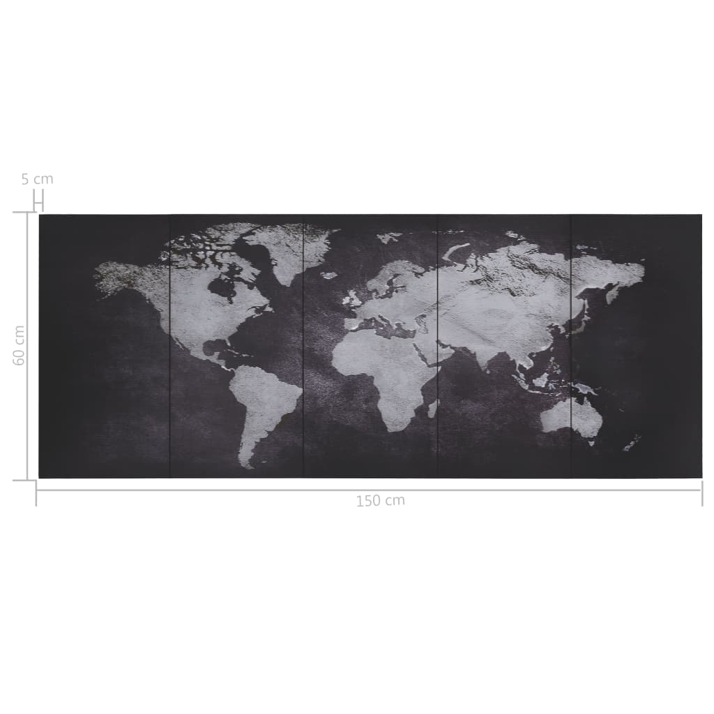 Canvas Wall Print Set World Map Black 150x60 cm
