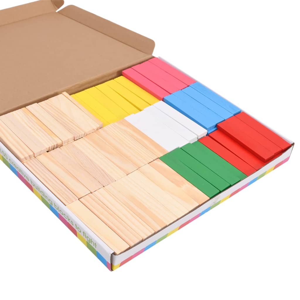 150 Piece Wooden Building Block Set Solid Pinewood Painted