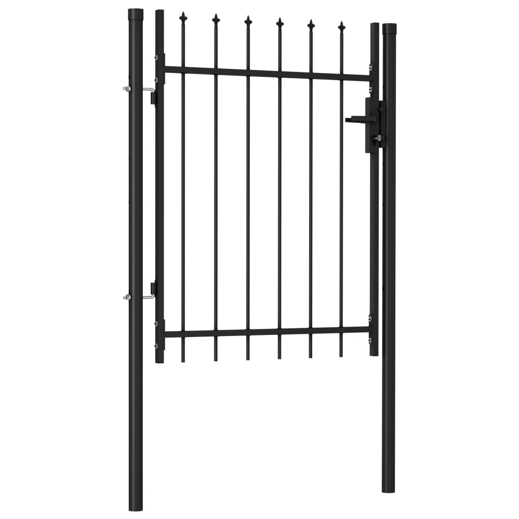 Fence Gate Single Door with Spike Top Steel 1x1.2 m Black