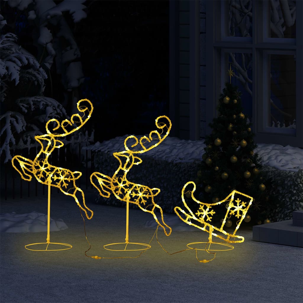 Acrylic Christmas Flying Reindeer&Sleigh 260x21x87cm Warm White