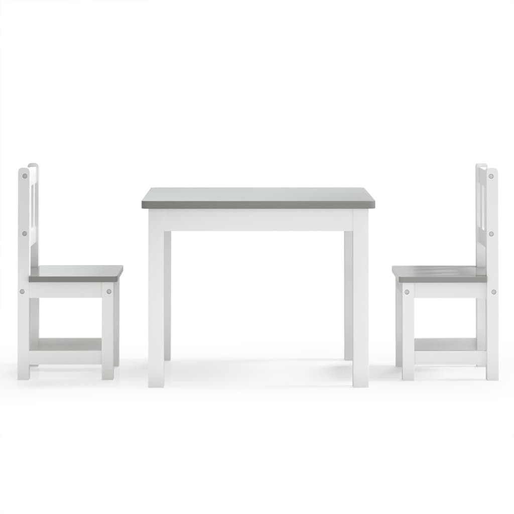 3 Piece Children Table and Chair Set White and Grey MDF