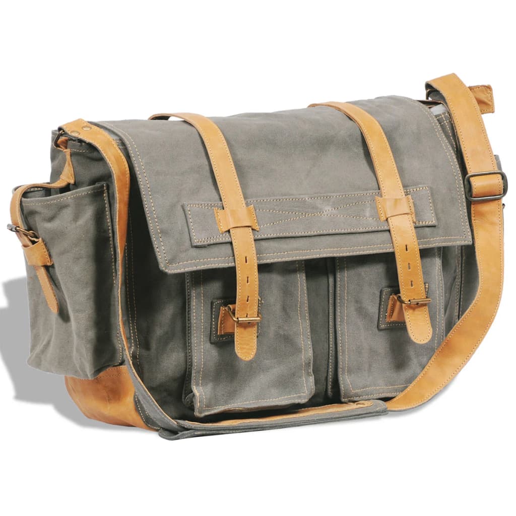 Canvas Real Leather Shoulder Bag/Messenger Bag Olive Green