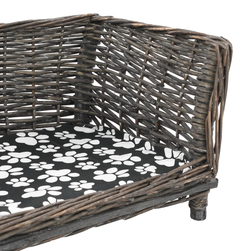 Dog Basket with Cushion Grey 50x33x30 cm Natural Willow
