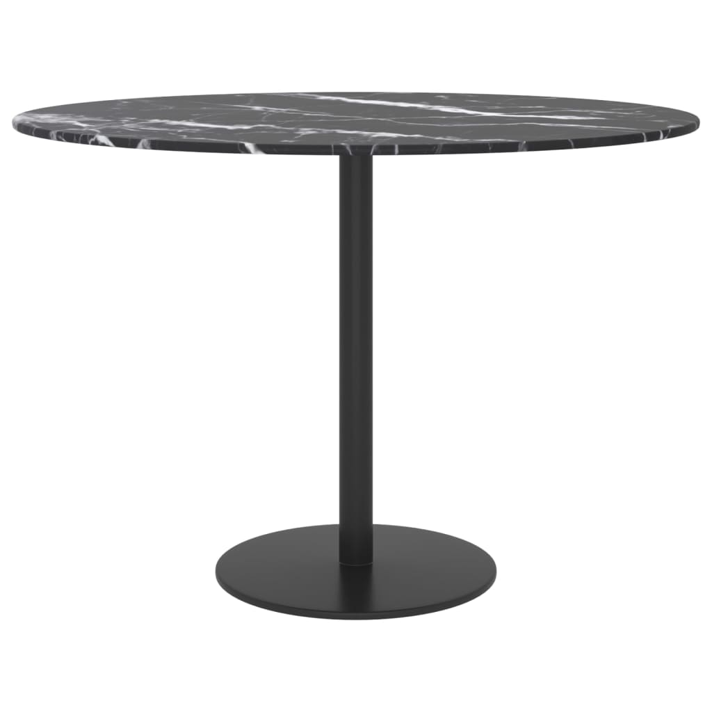 Table Top Black Ø60x0.8 cm Tempered Glass with Marble Design