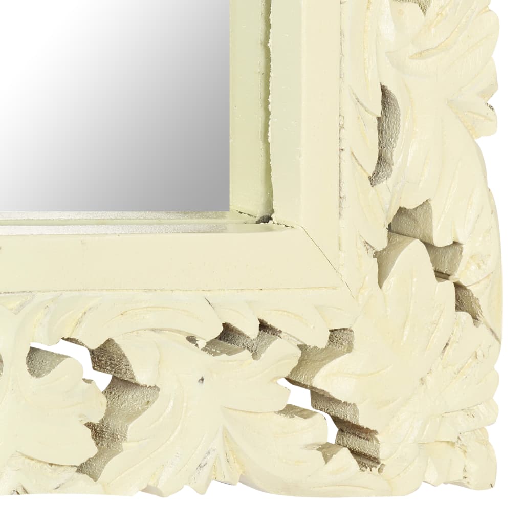 Hand Carved Mirror White 80x50 cm Solid Mango Wood