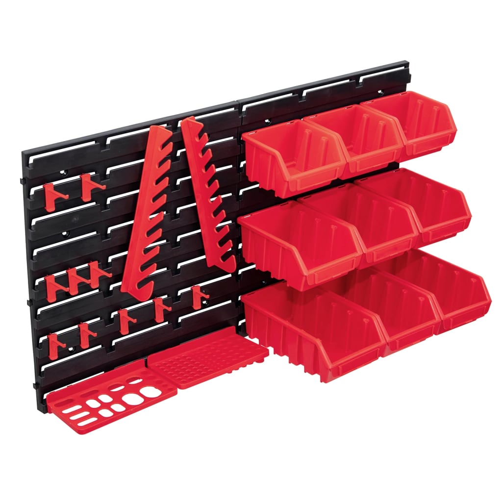 34 Piece Storage Bin Kit with Wall Panels Red and Black