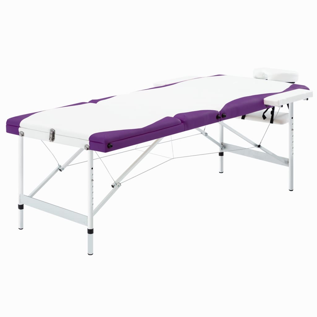 3-Zone Foldable Massage Table Aluminium White and Purple