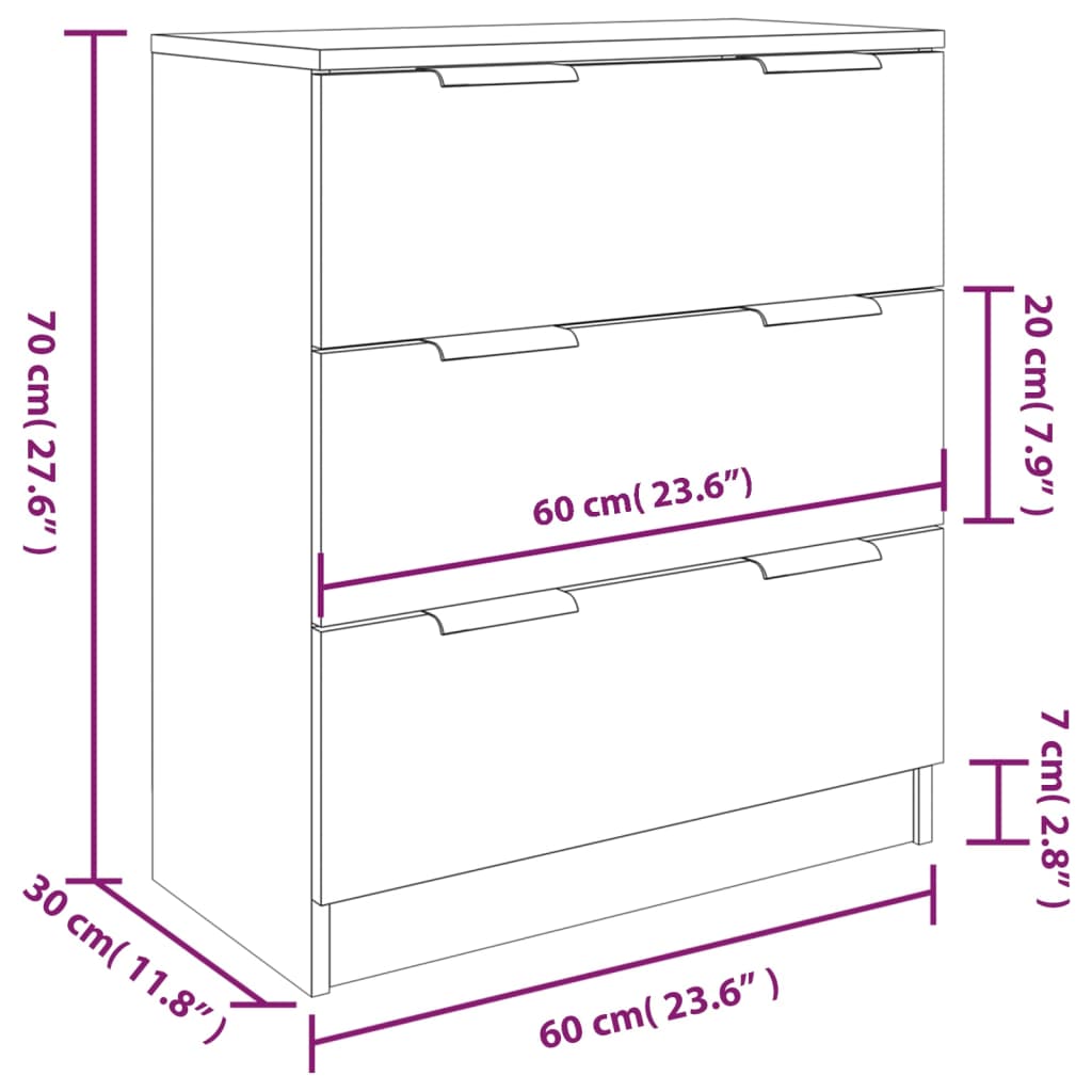 3-tlg. Sideboard Grau Sonoma Holzwerkstoff