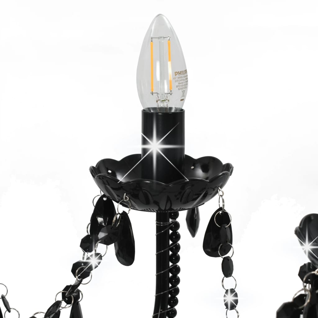 Chandelier with Beads Black 12 x E14 Bulbs