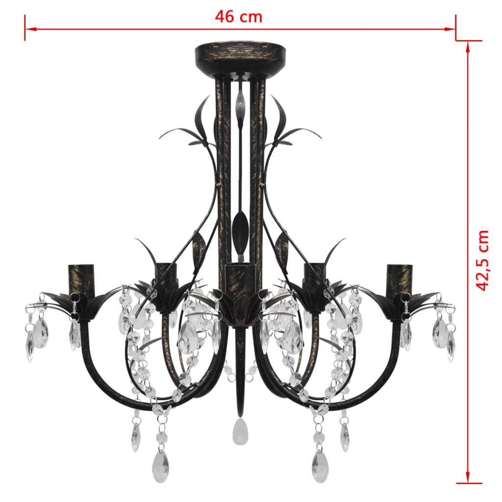 Art Nouveau Style Black Chandelier with Crystal Beads 5xE14Bulbs