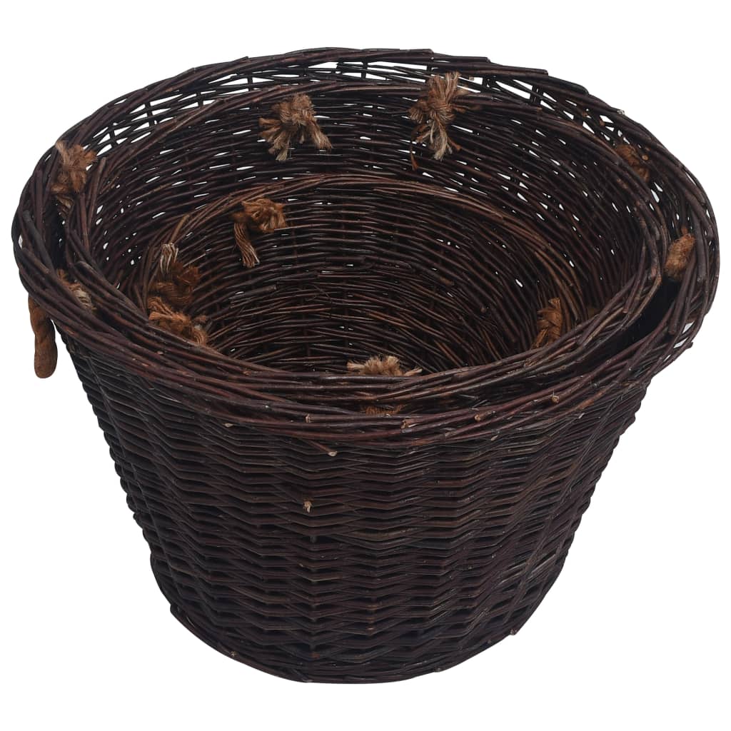 3 Piece Stackable Firewood Basket Set Dark Brown Willow