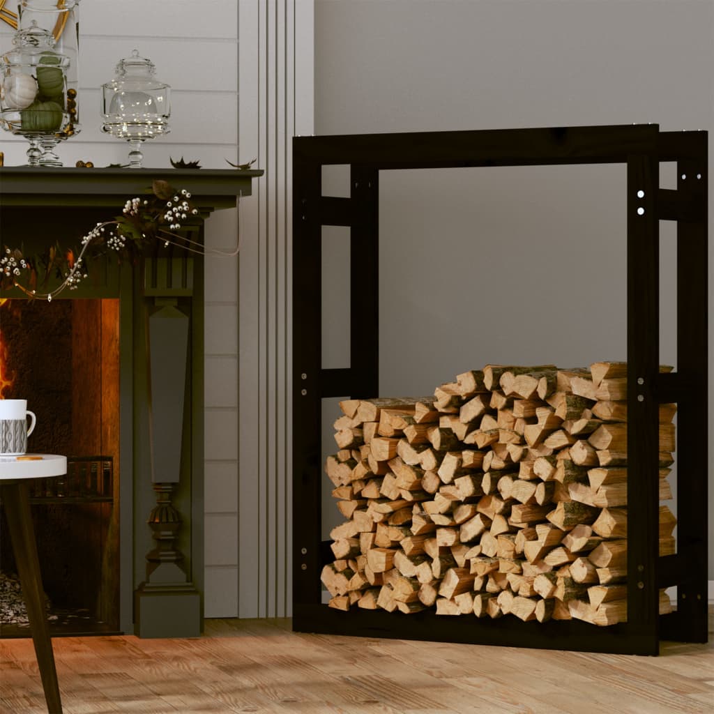 Firewood Rack Black 80x25x100 cm Solid Wood Pine