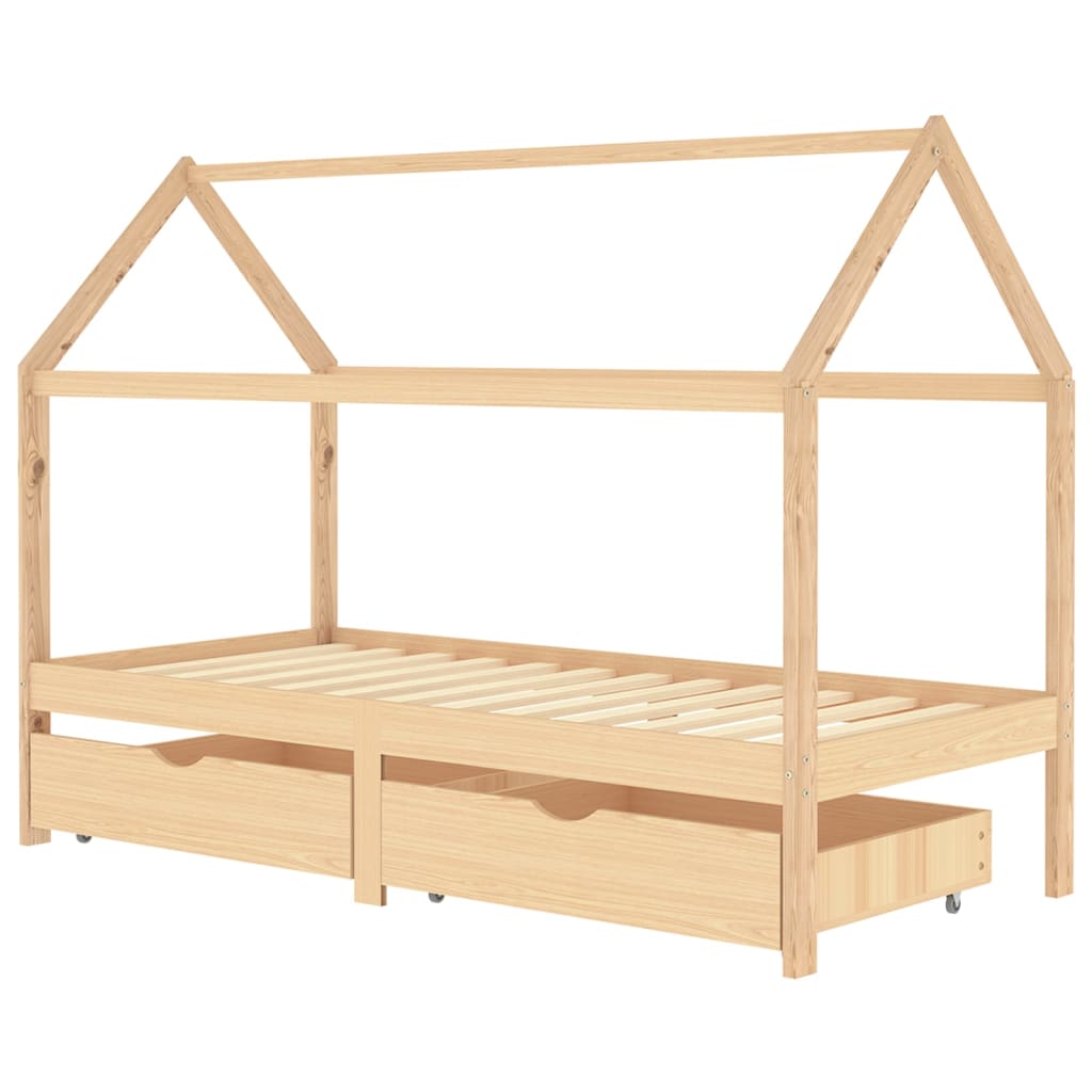 Kids Bed Frame with Drawers Solid Pine Wood 90x200 cm