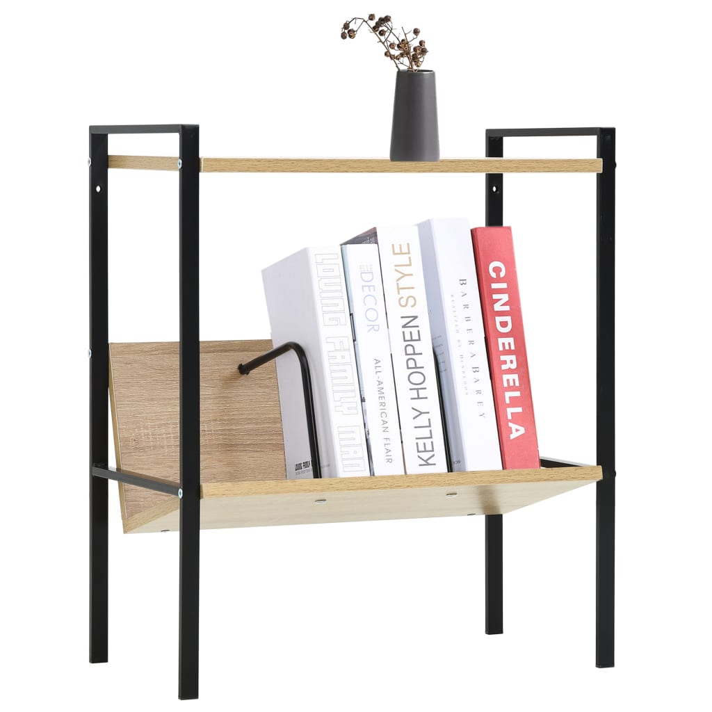 2-Layer Book Shelf Black and Oak 52x28x59 cm Engineered Wood