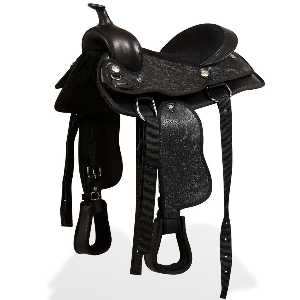 Western Saddle. Headstall&Breast Collar Real Leather 13" Black