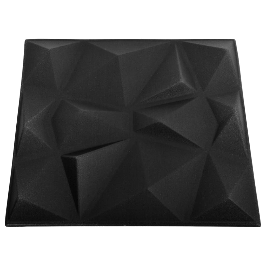 3D Wall Panels 48 pcs 50x50 cm Diamond Black 12 m²