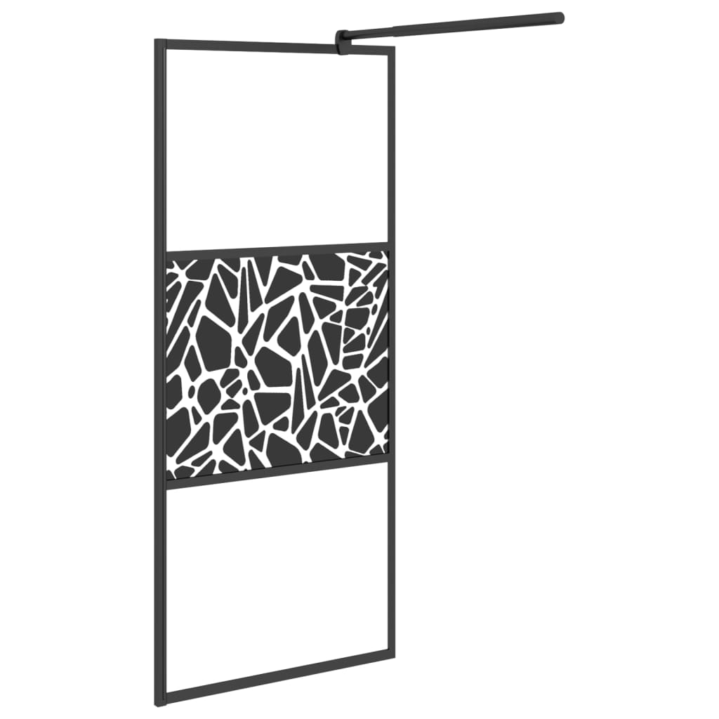 Walk-in Shower Wall 80x195cm ESG Glass with Stone Design Black