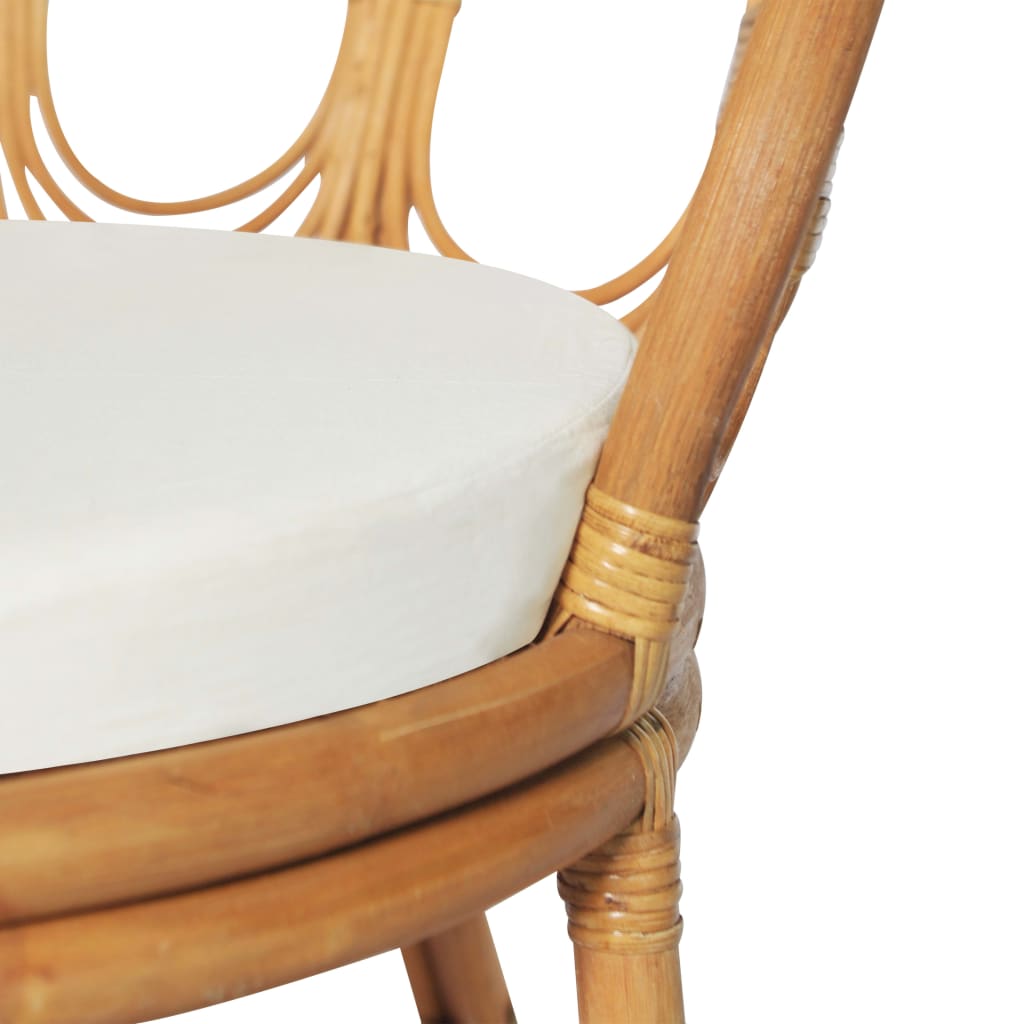 Chaise à manger avec coussin marron clair Rotin naturel et lin