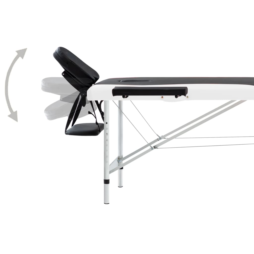 2-Zone Foldable Massage Table Aluminium Black and White
