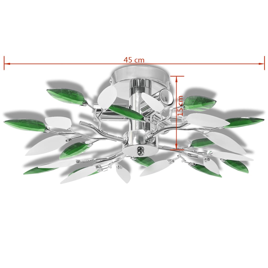 Deckenleuchte Weisse & Grüne Acrylglas-Blätter 3 × E14-Lampen