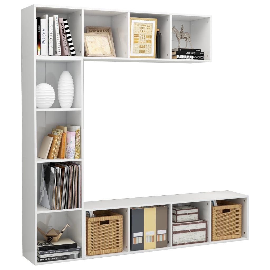 3-tlg. Bücher-/TV-Schrank Set Hochglanz-Weiss 180x30x180 cm