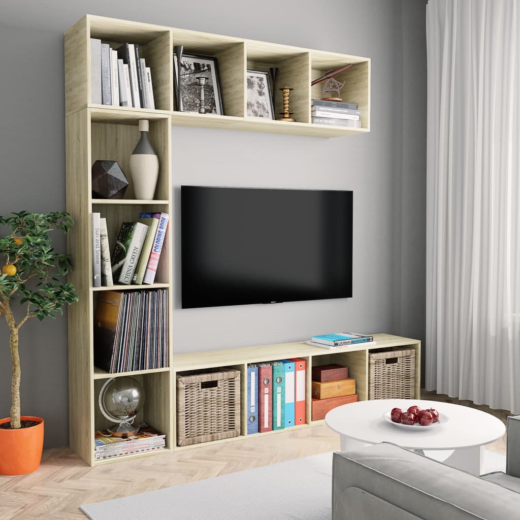 3 Piece Book/TV Cabinet Set  Sonoma Oak 180x30x180 cm