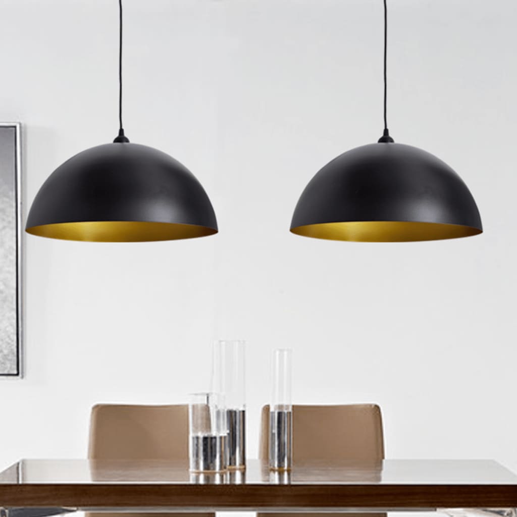 Ceiling Lamp 2 pcs Height-adjustable Semi-spherical Black