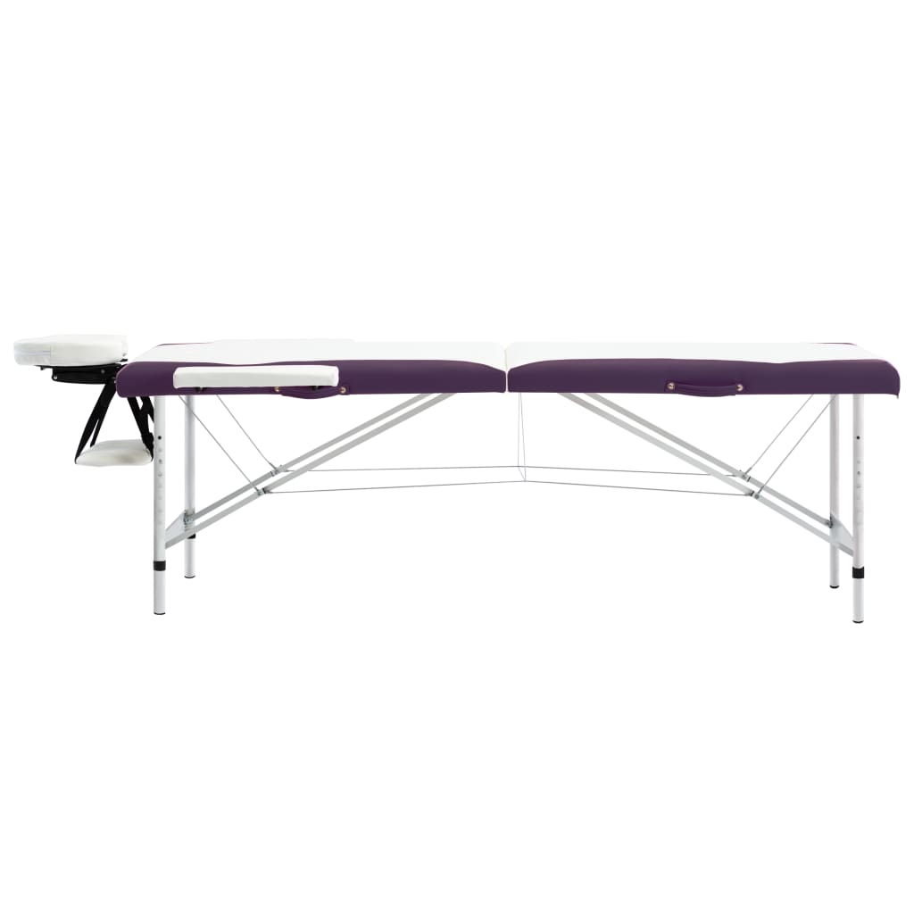 2-Zone Foldable Massage Table Aluminium White and Purple