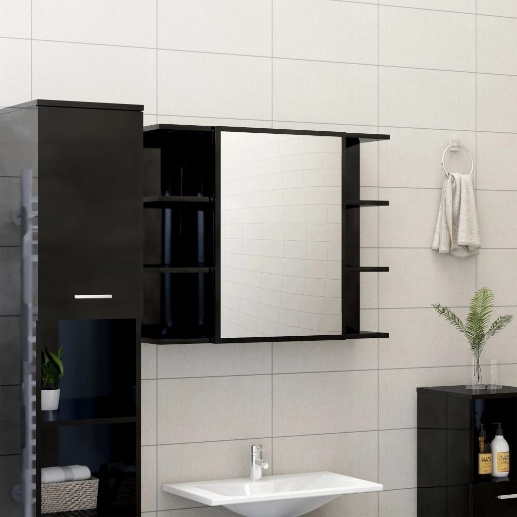 Bathroom Mirror Cabinet High Gloss Black 80x20.5x64 cm Chipboard