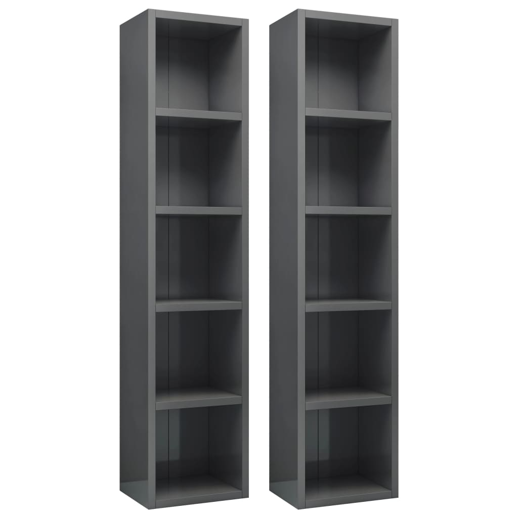 CD Cabinets 2 pcs High Gloss Grey 21x16x93.5 cm Engineered Wood