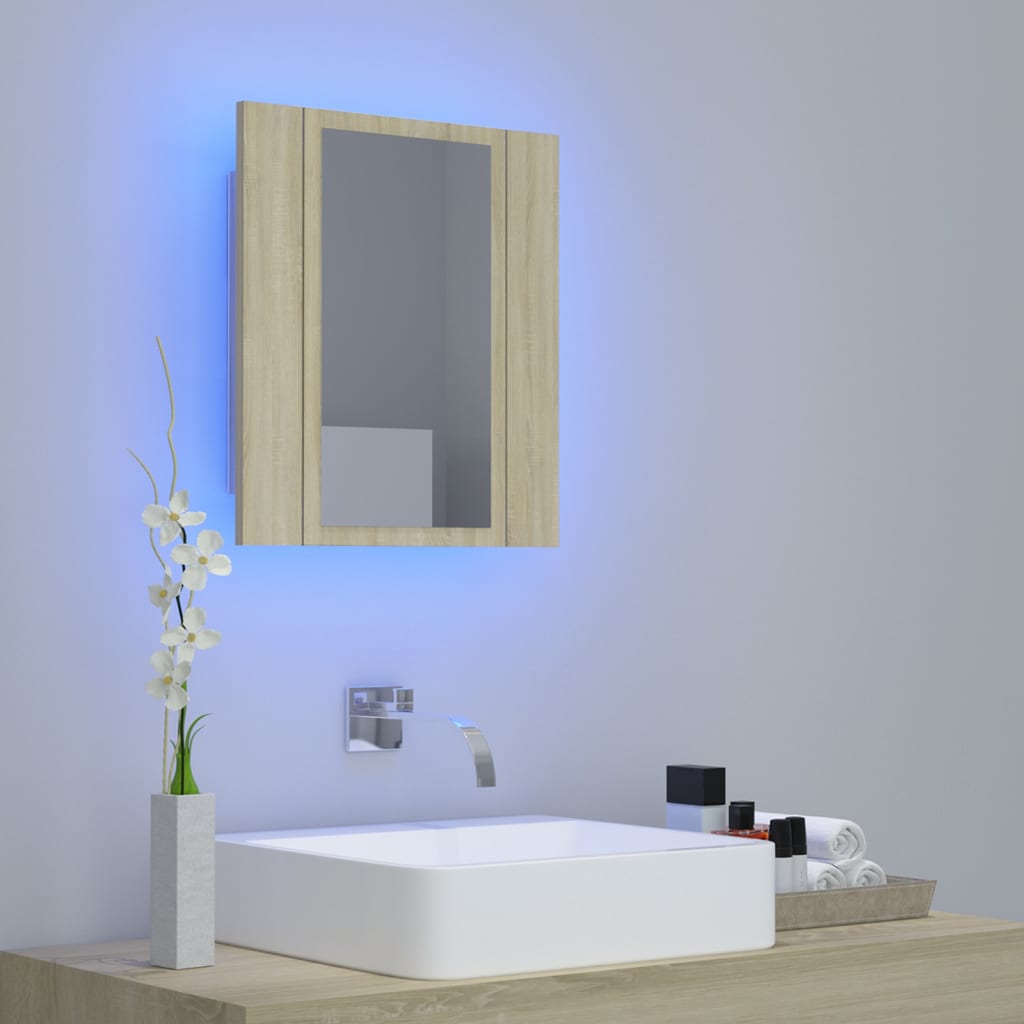 Armoire à miroir à LED de bain Chêne sonoma 40x12x45 Acrylique