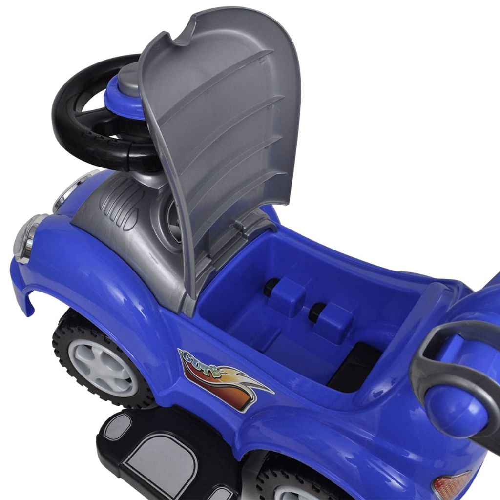 Blaues Kinder-Aufsitz-Auto mit Schubstange 