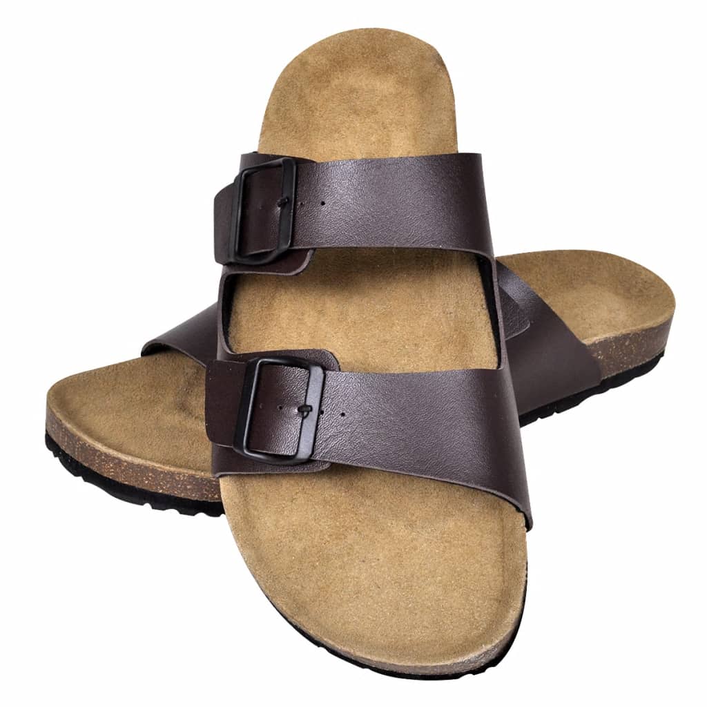 Men's Bio Cork Sandal with 2 Buckle Straps Brown Size 43