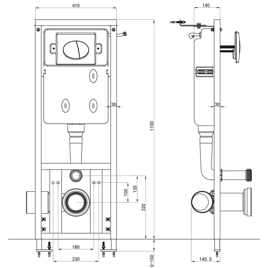 Concealed High Cistern 11 L 41x14x(110-125) cm