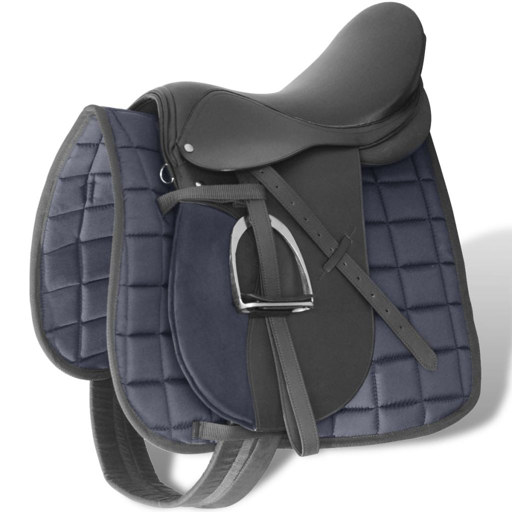Horse Riding Saddle Set 17,5" Real leather Black 12 cm 5-in-1