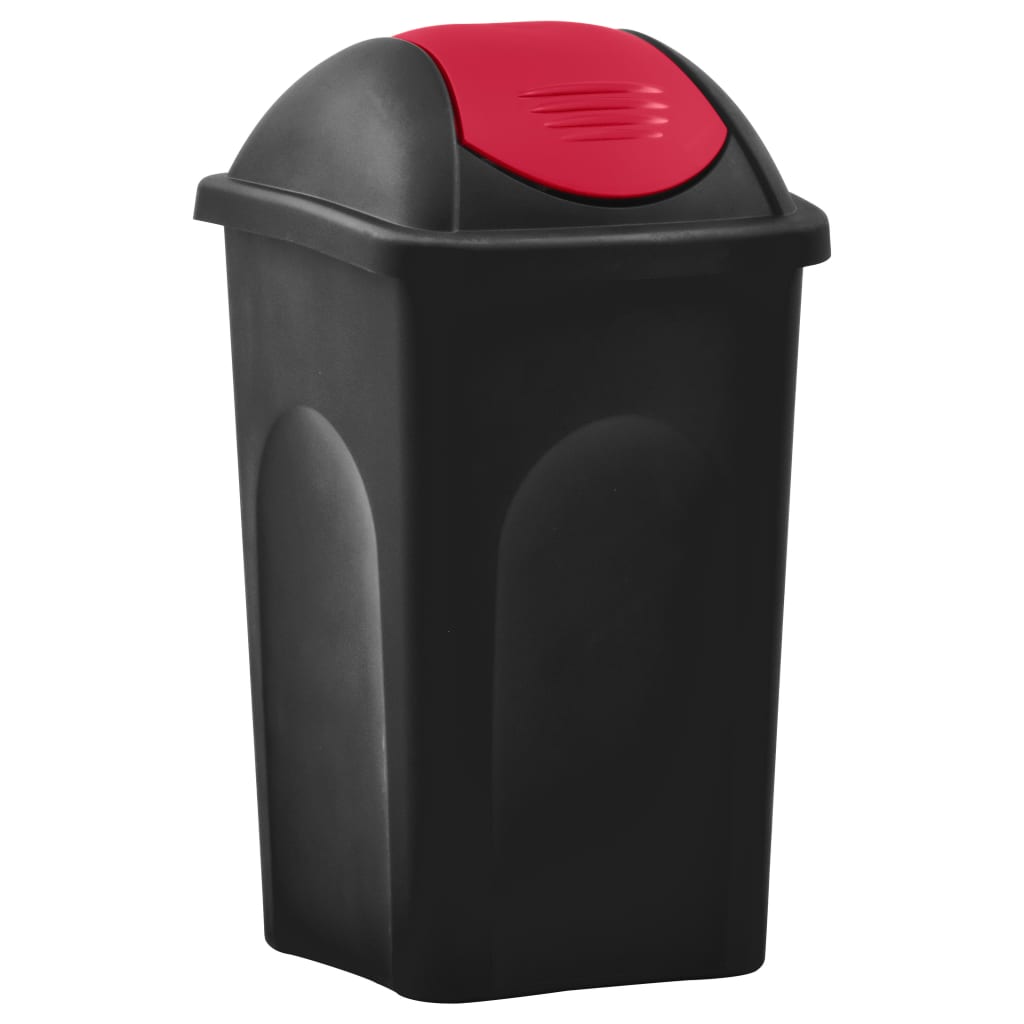 Trash Bin with Swing Lid 60L Black and Red