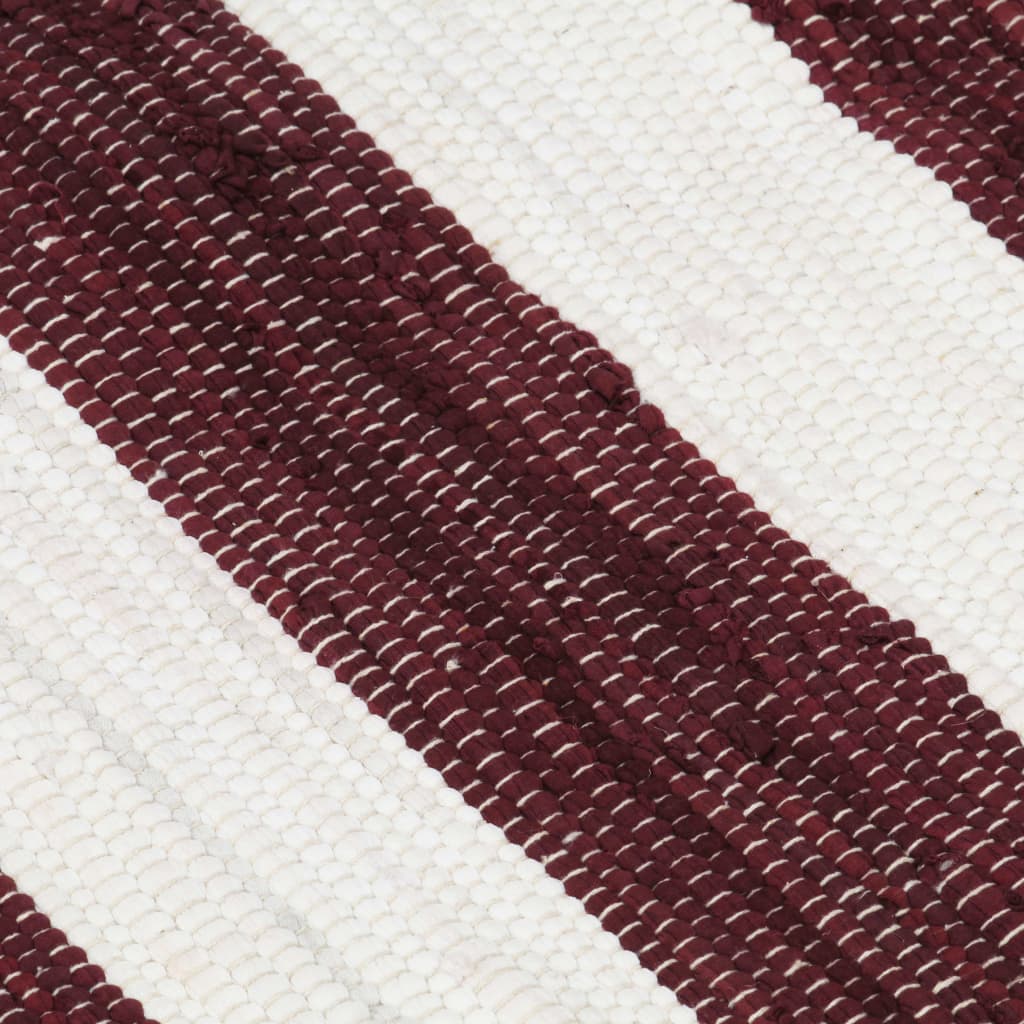 Handgewebter Chindi-Teppich Baumwolle 120x170cm Weinrot Weiss