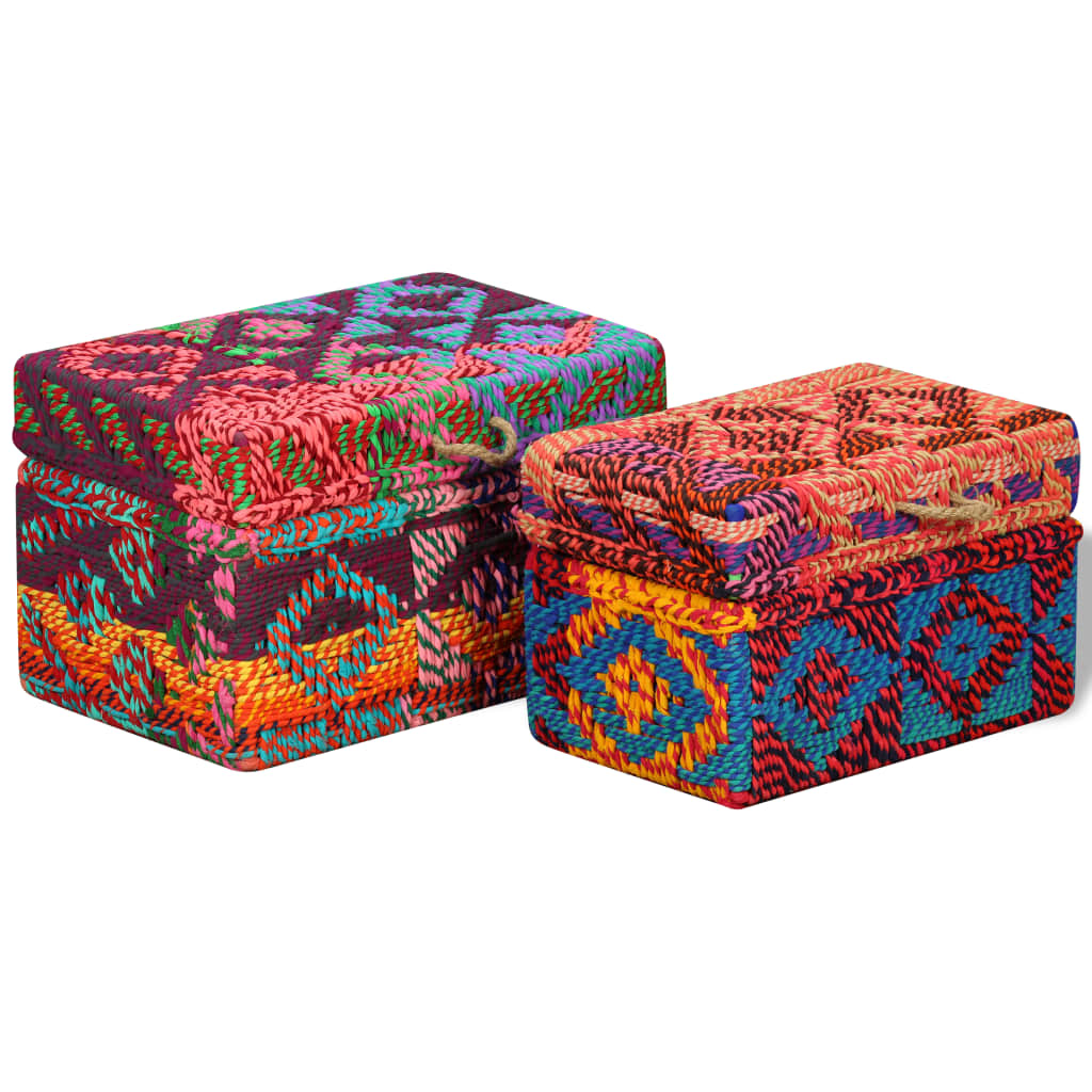 Storage Boxes Set of 2 Chindi Fabric Multicolour