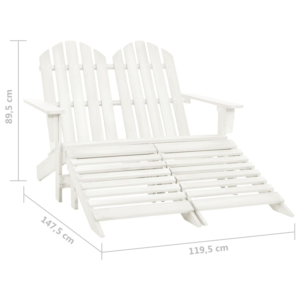 2-Seater Garden Adirondack Chair&Ottoman Fir Wood White