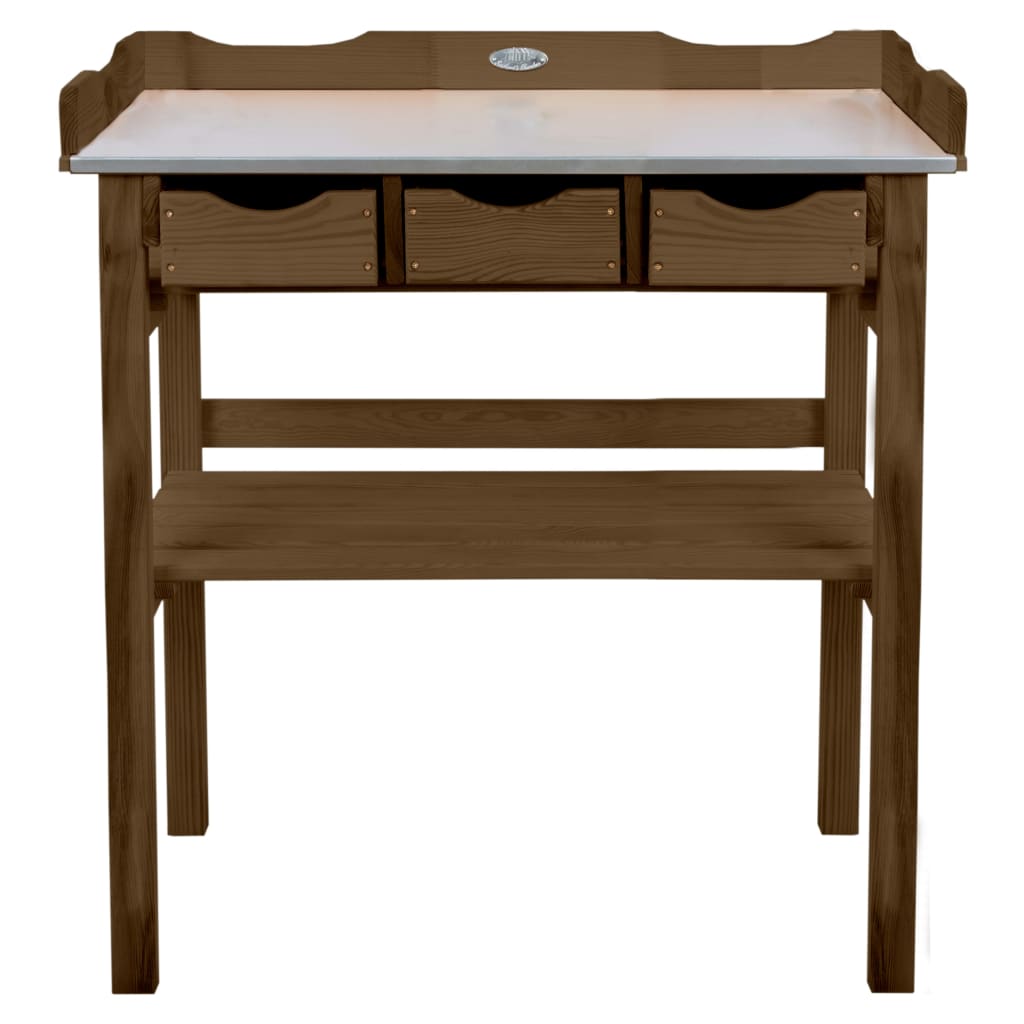 Esschert Design Table de rempotage avec tiroirs marron