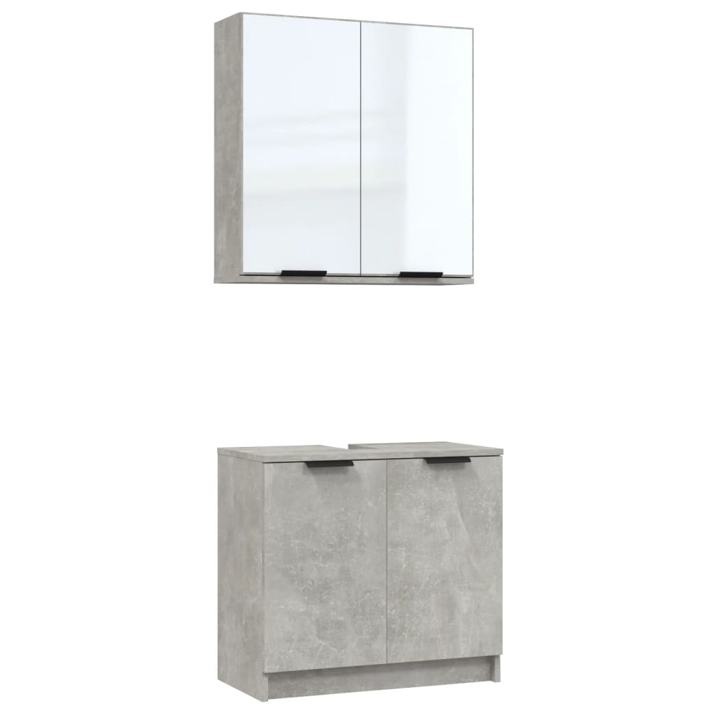 2 Piece Bathroom Cabinet Set Concrete Grey Engineered Wood