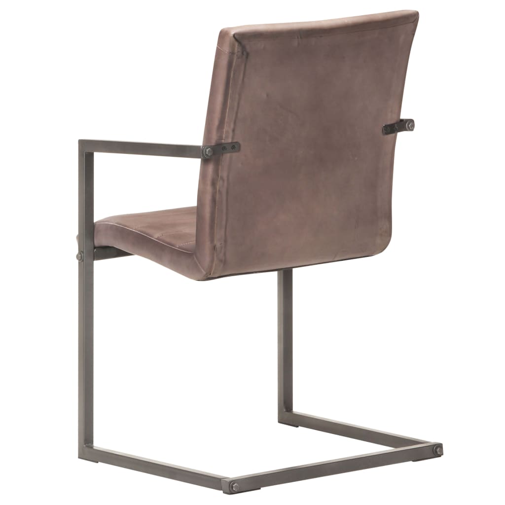 Cantilever Dining Chairs 2 pcs Brown Real Leather