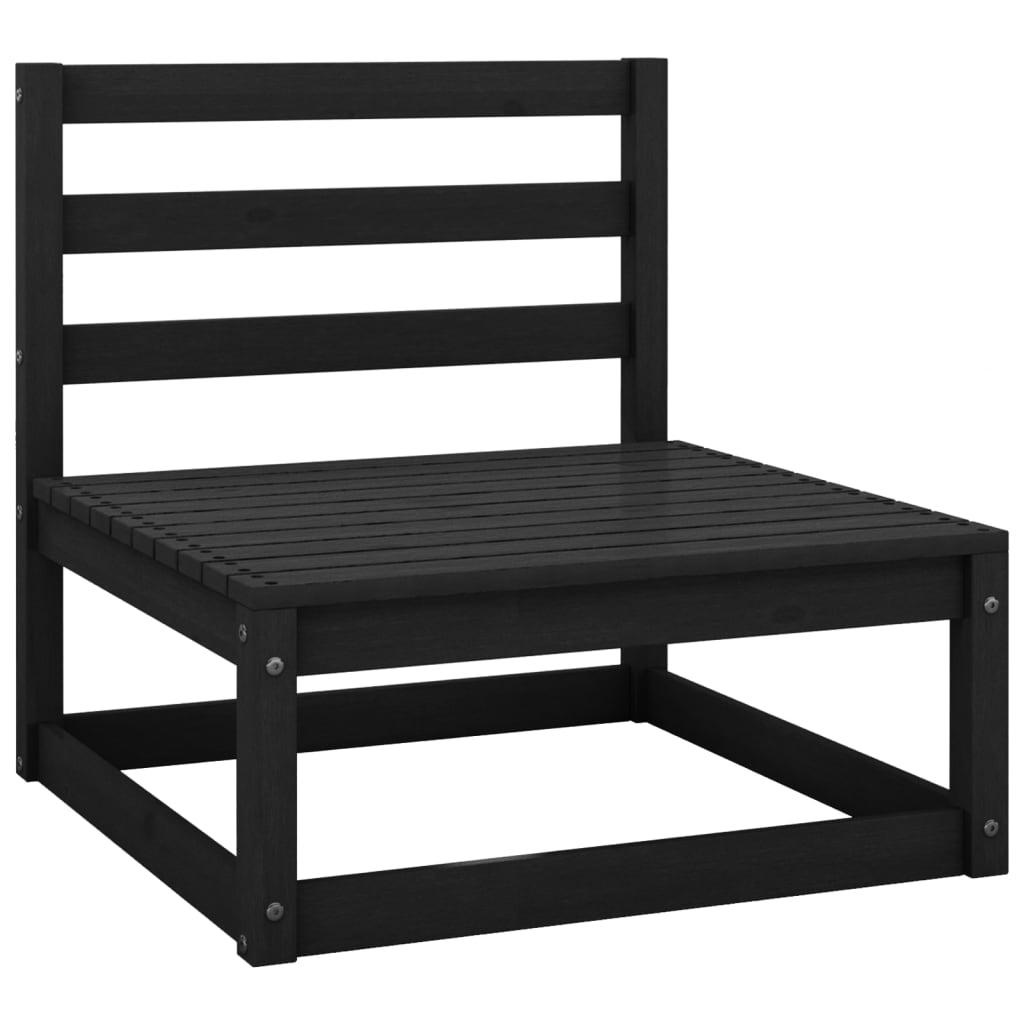 Garden Middle Sofa Black Solid Wood Pine